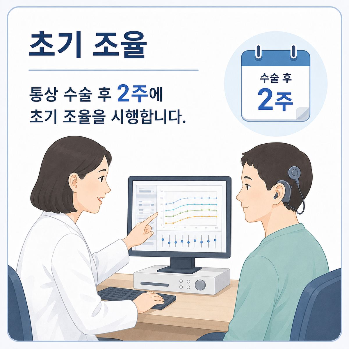 초기 조율 - 통상 수술 후 2주에 초기 조율을 시행합니다.